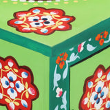 Hand Painted Sideboard Multicolour 70x35x60 cm Solid Mango Wood - Close-Up Angle