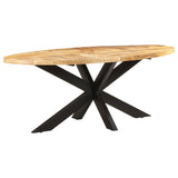 Dining Table Oval 200x100x75 cm Rough Mango Wood - Close-Up Angle