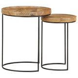 2 Piece Coffee Table Set Solid Mango Wood and Steel - Front View