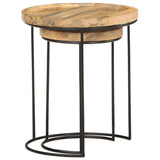 2 Piece Coffee Table Set Solid Mango Wood and Steel - Side View