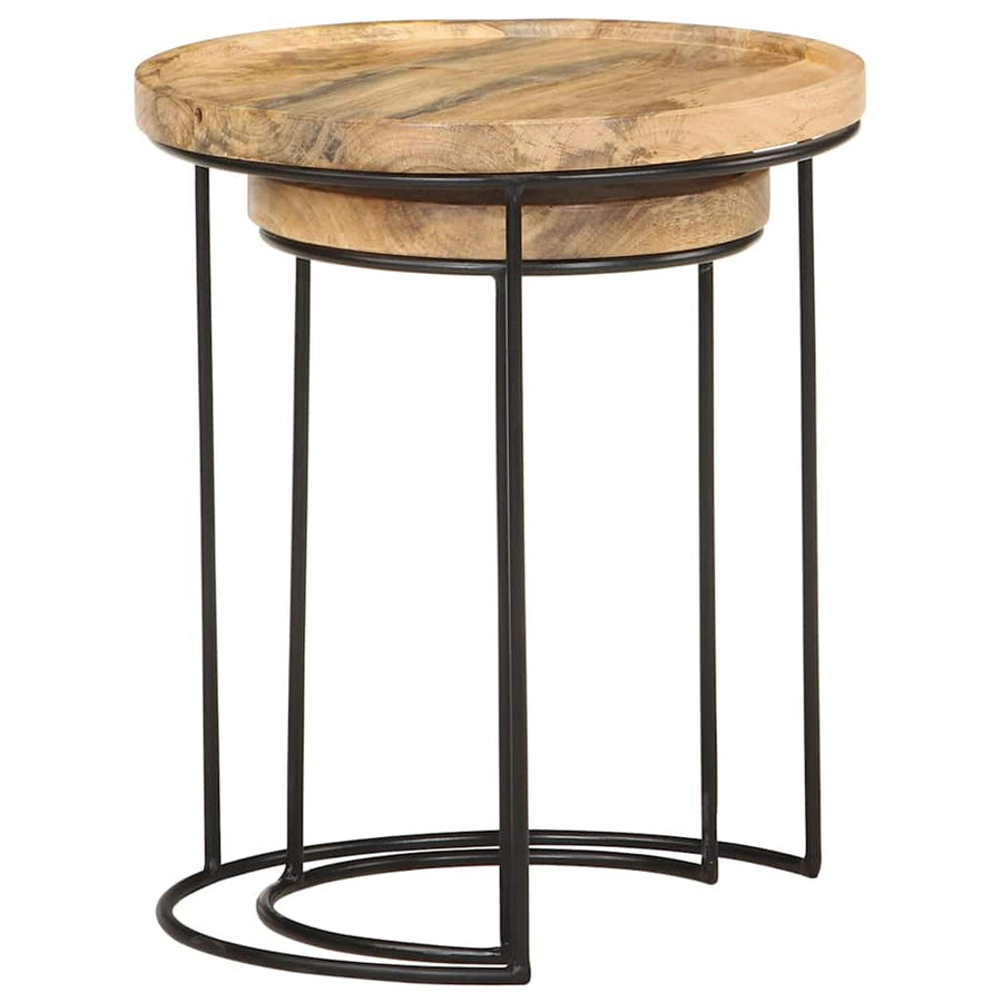 2 Piece Coffee Table Set Solid Mango Wood and Steel