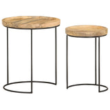 2 Piece Coffee Table Set Solid Mango Wood and Steel - Top-Down View