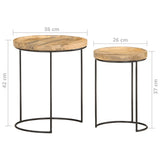 2 Piece Coffee Table Set Solid Mango Wood and Steel