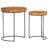 2 Piece Coffee Table Set Solid Acacia Wood and Steel - Front View