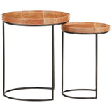 2 Piece Coffee Table Set Solid Acacia Wood and Steel - Side View