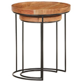 2 Piece Coffee Table Set Solid Acacia Wood and Steel - Top-Down View