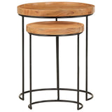2 Piece Coffee Table Set Solid Acacia Wood and Steel