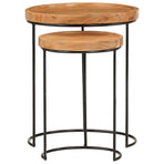 2 Piece Coffee Table Set Solid Acacia Wood and Steel