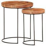 2 Piece Coffee Table Set Solid Acacia Wood and Steel - Extra Image