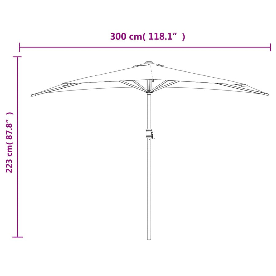 Balcony Parasol with Pole Terracotta 300x155x223 cm Half