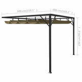 Garden Wall Gazebo with Retractable Roof 3x3 m Taupe 180 g/m² - Close-Up Angle
