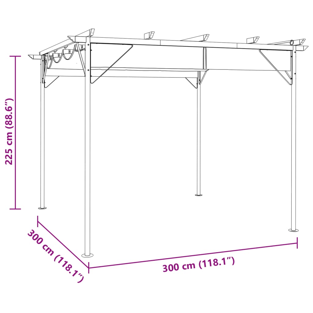 Pergola with Retractable Roof Taupe 3x3 m Steel 180 g/m?