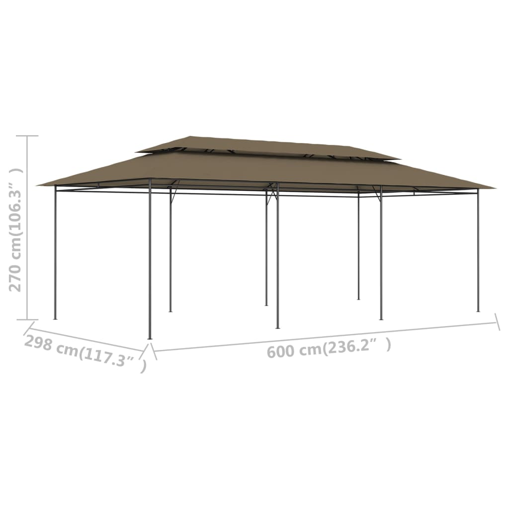 Gazebo 600x298x270 cm Taupe 180 g/m?