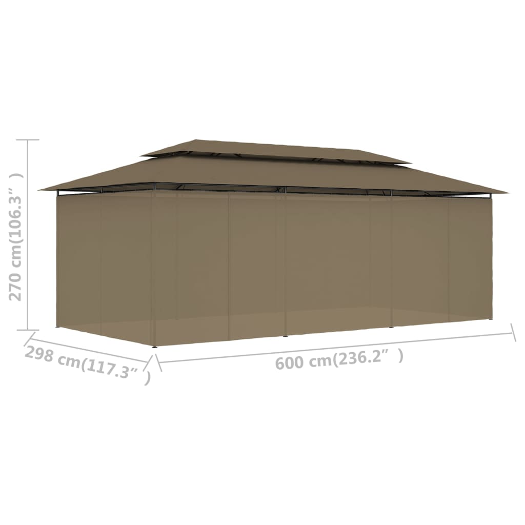 Gazebo with Curtains 600x298x270 cm Taupe 180 g/m?