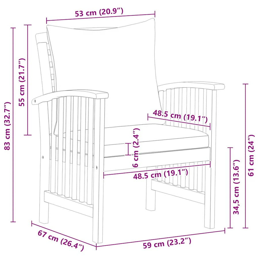 Garden Chairs with Cushions 2 pcs Solid Acacia Wood