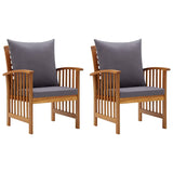 Garden Chairs with Cushions 2 pcs Solid Acacia Wood - Front View
