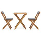 3 Piece Folding Bistro Set with Cushions Solid Acacia Wood - Front View