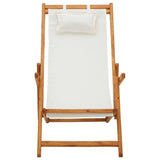 Folding Beach Chair Solid Eucalyptus Wood and Fabric Cream - Front View