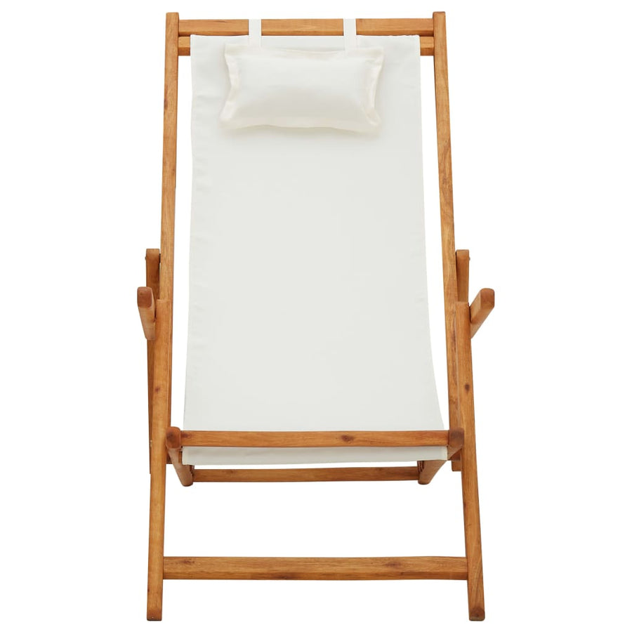 Folding Chair Solid Eucalyptus Wood and Fabric Cream