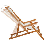 Folding Beach Chair Solid Eucalyptus Wood and Fabric Cream - Side View