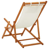 Folding Beach Chair Solid Eucalyptus Wood and Fabric Cream - Top-Down View