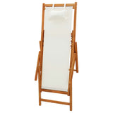 Folding Beach Chair Solid Eucalyptus Wood and Fabric Cream - Rear View