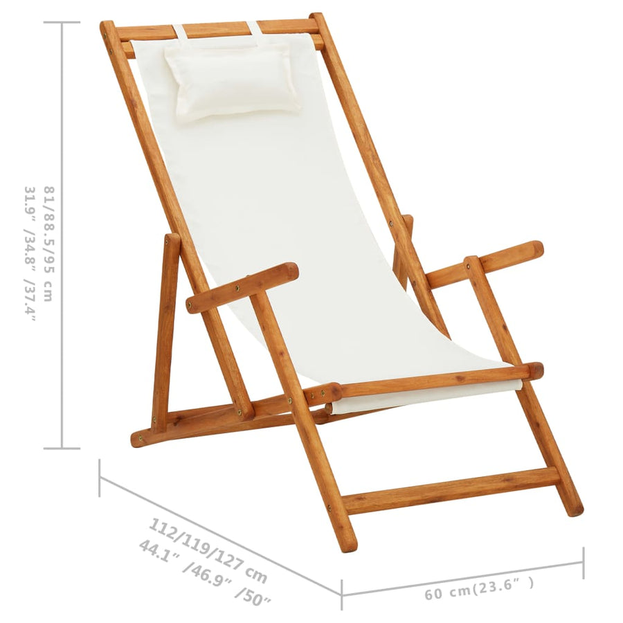 Folding Chair Solid Eucalyptus Wood and Fabric Cream