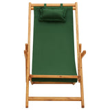 Folding Beach Chair Solid Eucalyptus Wood and Fabric Green - Front View