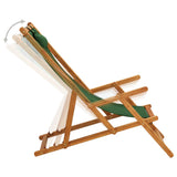 Folding Beach Chair Solid Eucalyptus Wood and Fabric Green - Side View