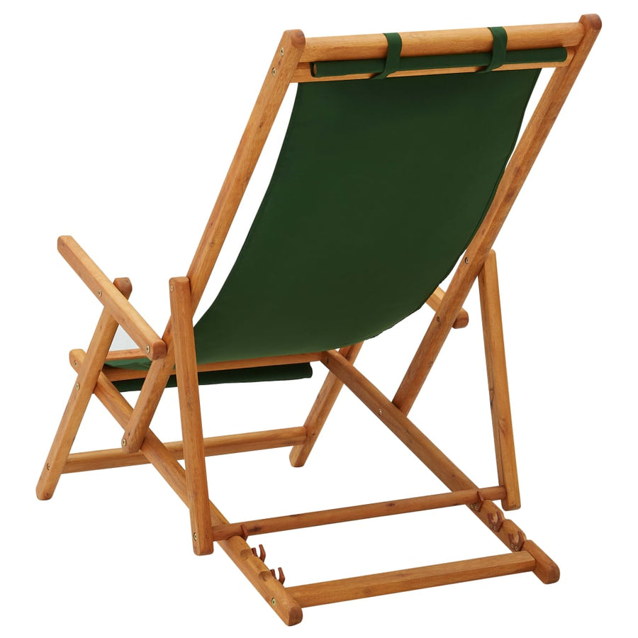 Folding Chair Solid Eucalyptus Wood and Fabric Green