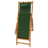 Folding Beach Chair Solid Eucalyptus Wood and Fabric Green - Rear View