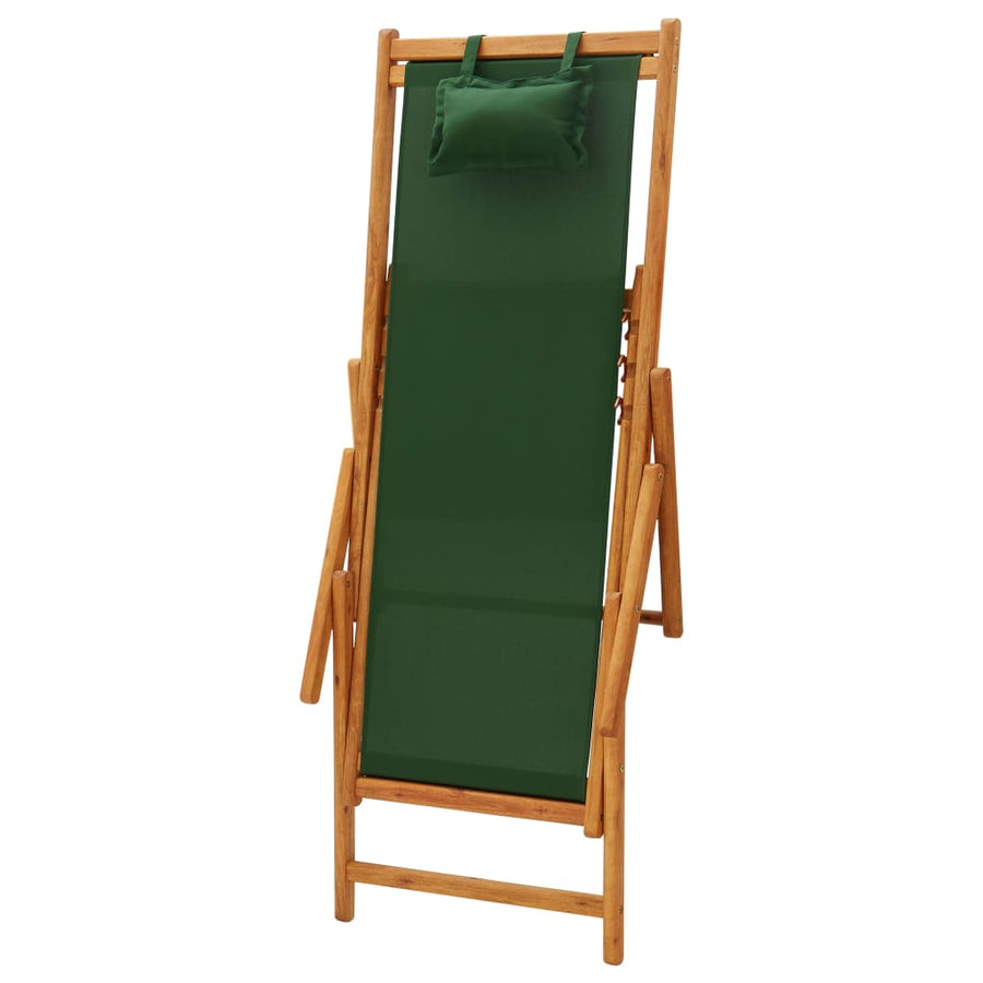 Folding Chair Solid Eucalyptus Wood and Fabric Green