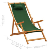 Folding Beach Chair Solid Eucalyptus Wood and Fabric Green - Extra Image