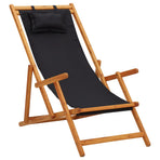 Folding Chair Solid Eucalyptus Wood and Fabric Black