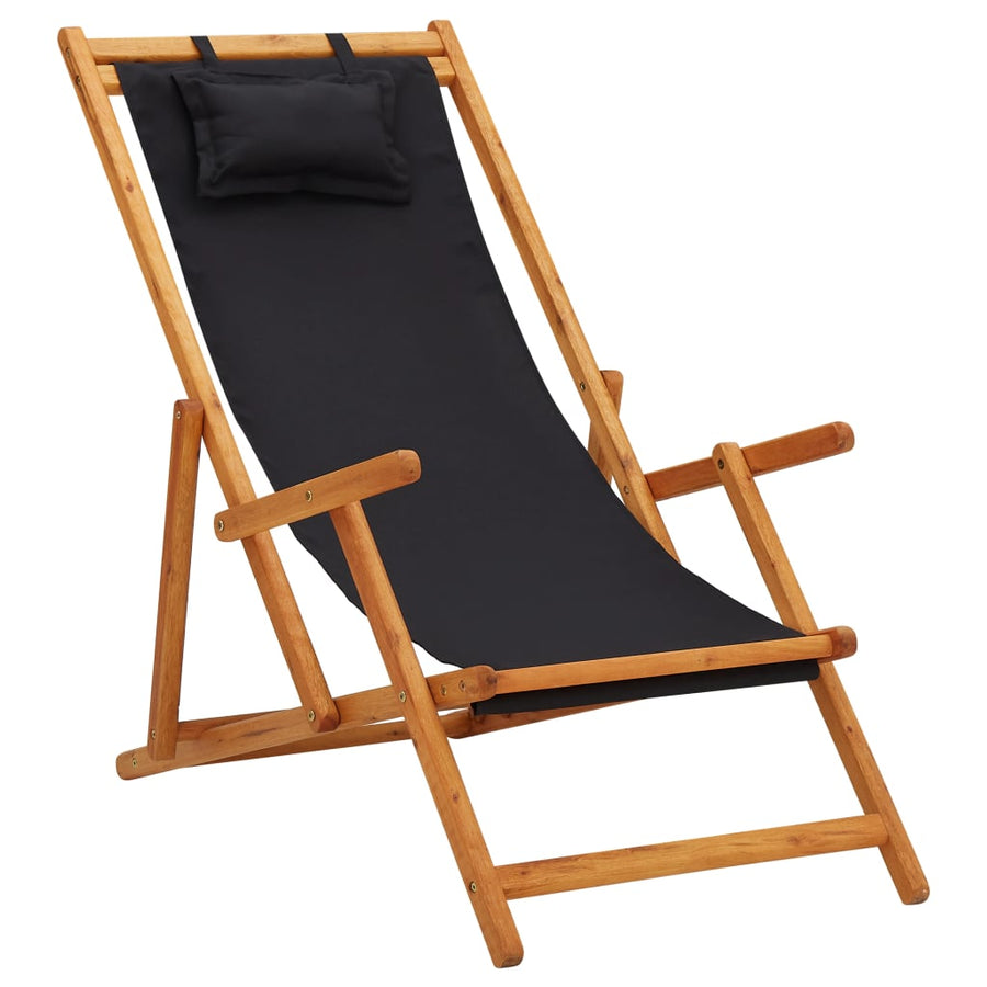 Folding Chair Solid Eucalyptus Wood and Fabric Black