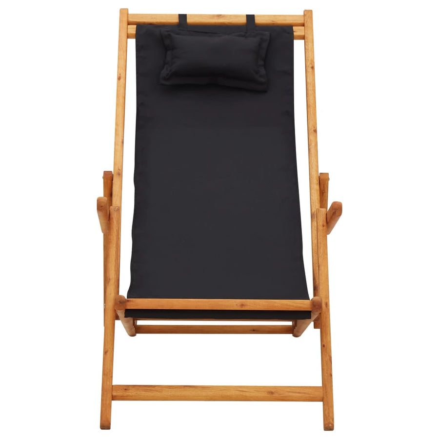 Folding Chair Solid Eucalyptus Wood and Fabric Black