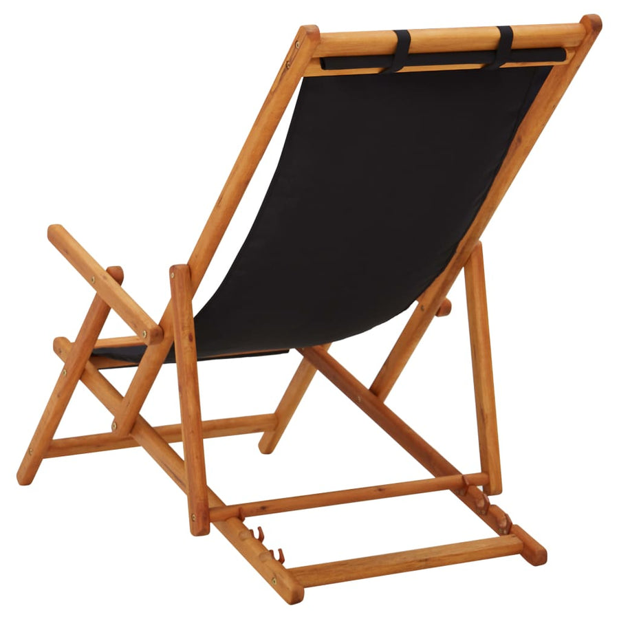 Folding Chair Solid Eucalyptus Wood and Fabric Black