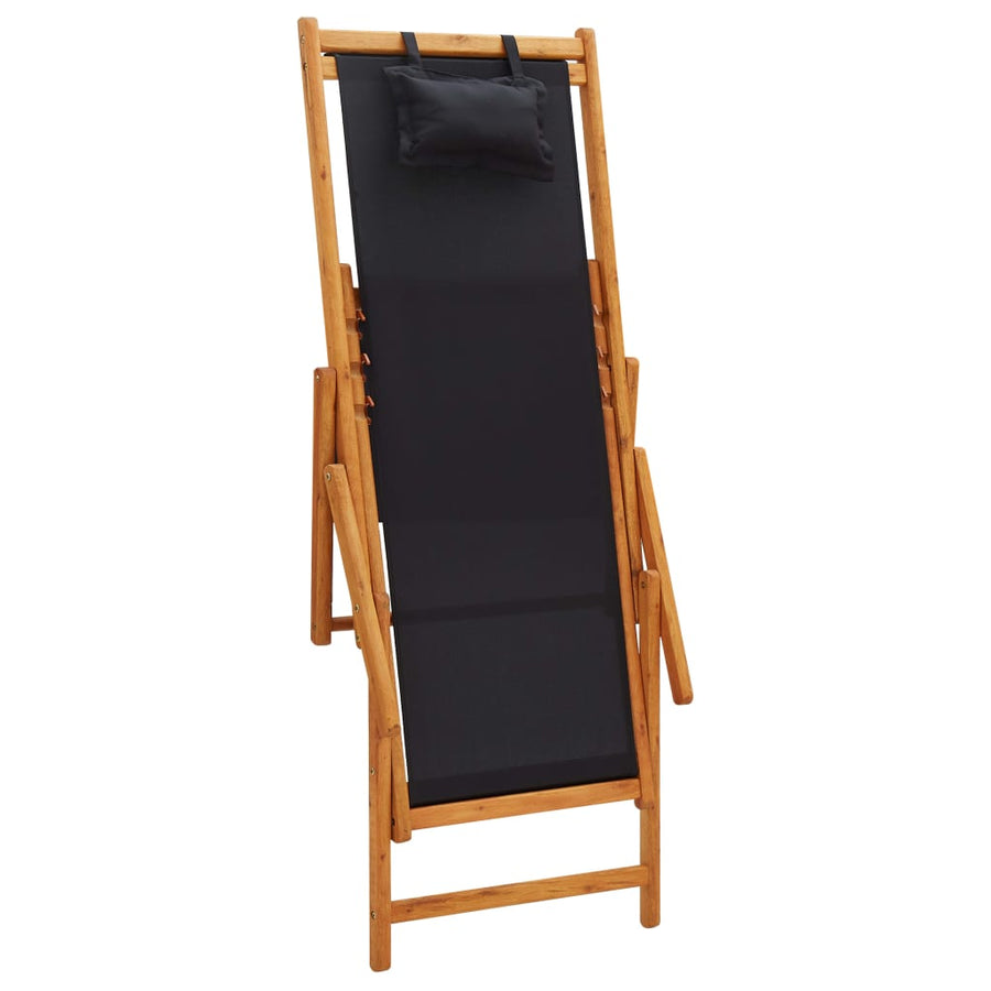 Folding Chair Solid Eucalyptus Wood and Fabric Black