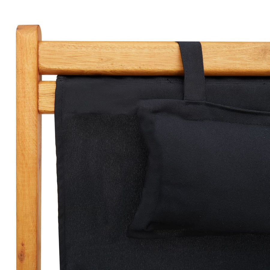 Folding Chair Solid Eucalyptus Wood and Fabric Black