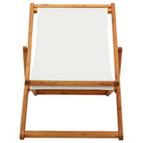 Folding Beach Chair Eucalyptus Wood and Fabric Cream White - Front View
