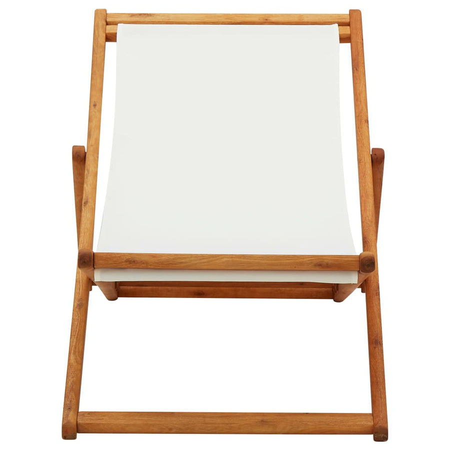 Folding Chair Eucalyptus Wood and Fabric Cream White