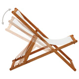 Folding Beach Chair Eucalyptus Wood and Fabric Cream White - Side View