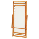 Folding Beach Chair Eucalyptus Wood and Fabric Cream White - Rear View