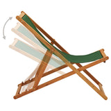 Folding Beach Chair Eucalyptus Wood and Fabric Green - Side View