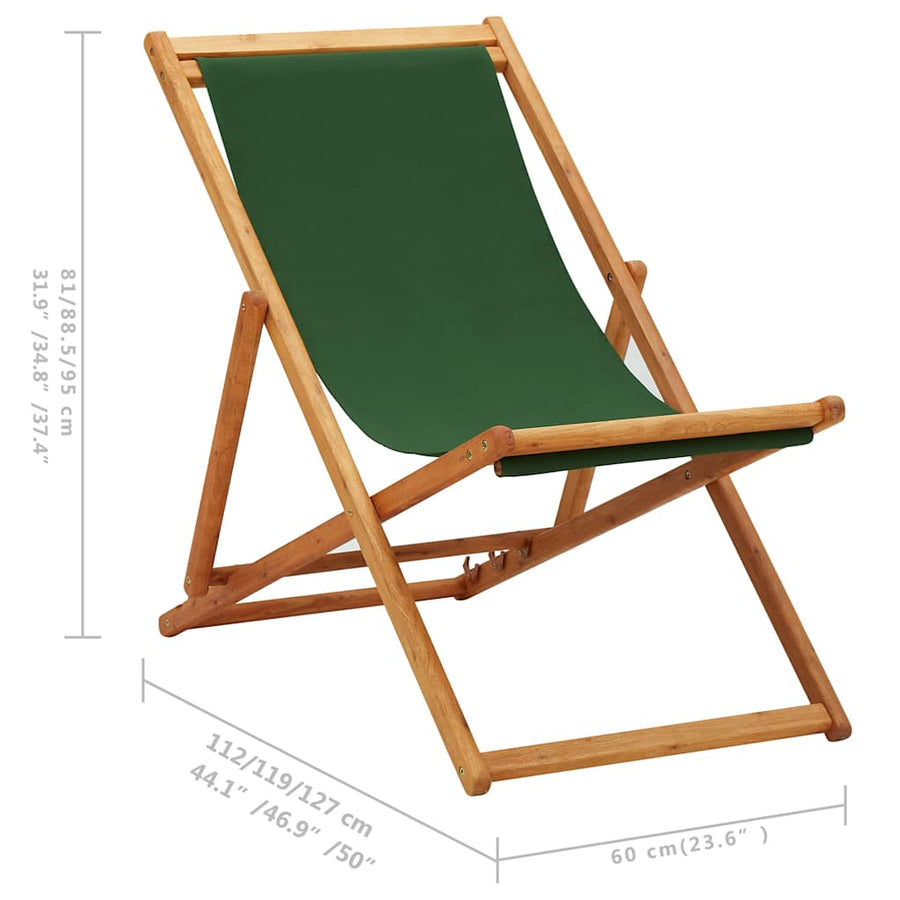 Folding Chair Eucalyptus Wood and Fabric Green
