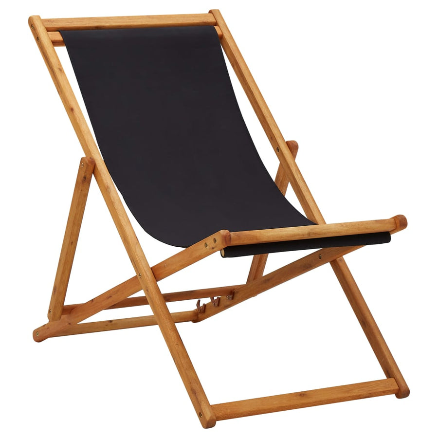 Folding Chair Eucalyptus Wood and Fabric Black