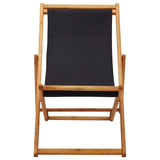 Folding Beach Chair Eucalyptus Wood and Fabric Black - Front View