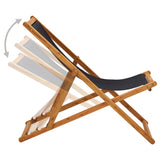 Folding Beach Chair Eucalyptus Wood and Fabric Black - Side View