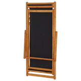 Folding Beach Chair Eucalyptus Wood and Fabric Black - Rear View