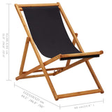 Folding Beach Chair Eucalyptus Wood and Fabric Black - Extra Image